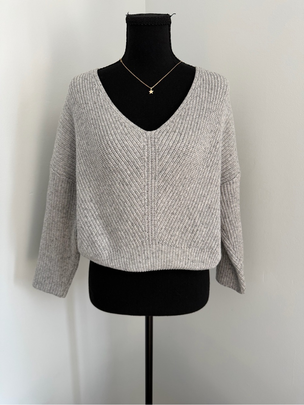 Billabong M Gray V Neck Ribbed Sweater Oversized Slouchy Pullover